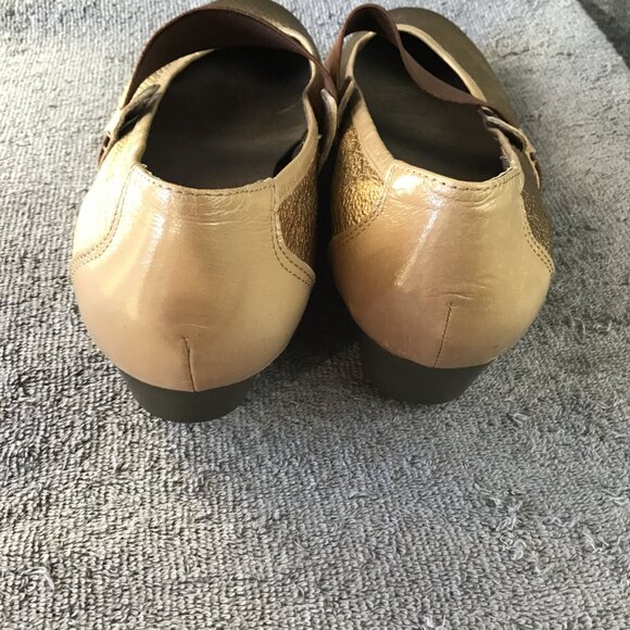 Palladium Leather Slip-on Mary Jane Gold Wedge Sz 7 - Picture 6 of 11